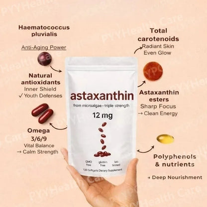 Astaxanthin 12mg Softgels From Plant-Based Microalgae with MCT Oil Dietary Supplement