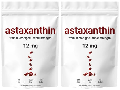 Astaxanthin 12mg Softgels From Plant-Based Microalgae with MCT Oil Dietary Supplement