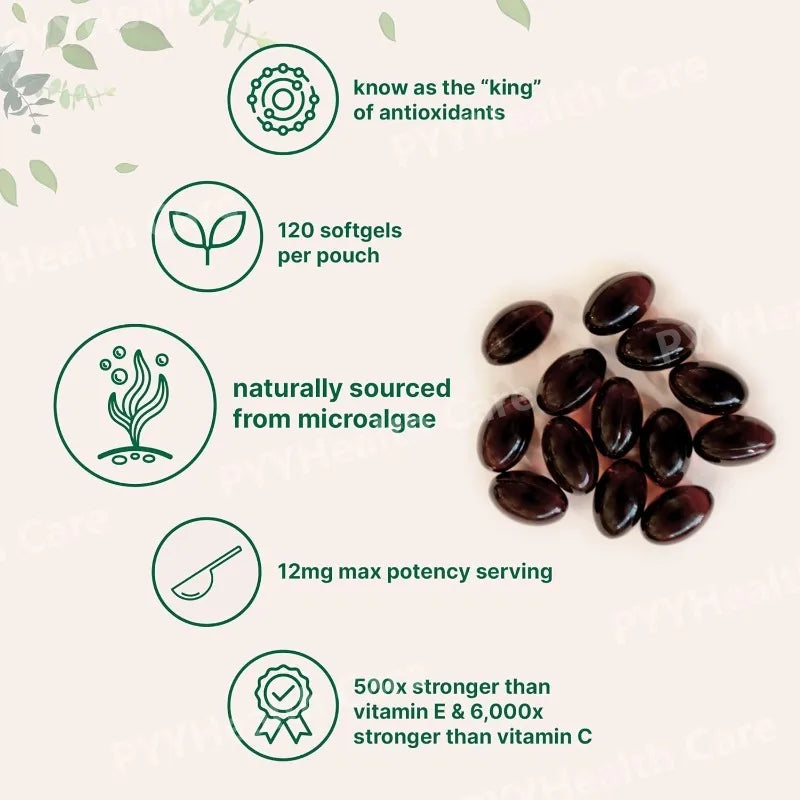 Astaxanthin 12mg Softgels From Plant-Based Microalgae with MCT Oil Dietary Supplement