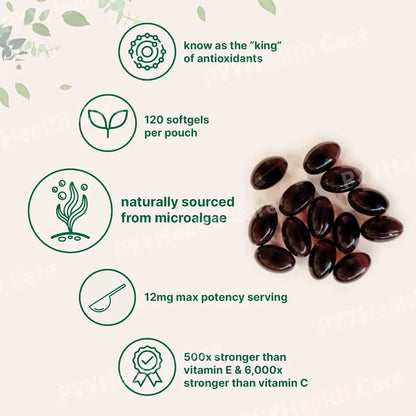 Astaxanthin 12mg Softgels From Plant-Based Microalgae with MCT Oil Dietary Supplement