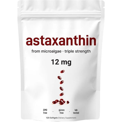Astaxanthin 12mg Softgels From Plant-Based Microalgae with MCT Oil Dietary Supplement